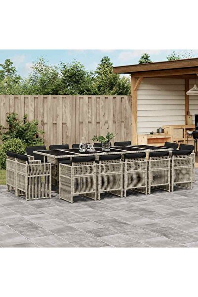 vidaxl Set mobilier de gradina cu perne 15 piese gri deschis poliratan