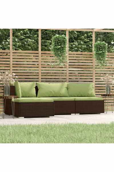 vidaxl Set mobilier de gradina cu perne, 4 piese, maro, poliratan