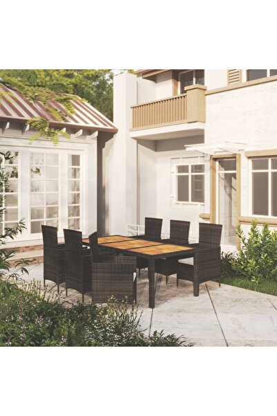 vidaxl Set mobilier de exterior cu perne, 7 piese, negru, poliratan