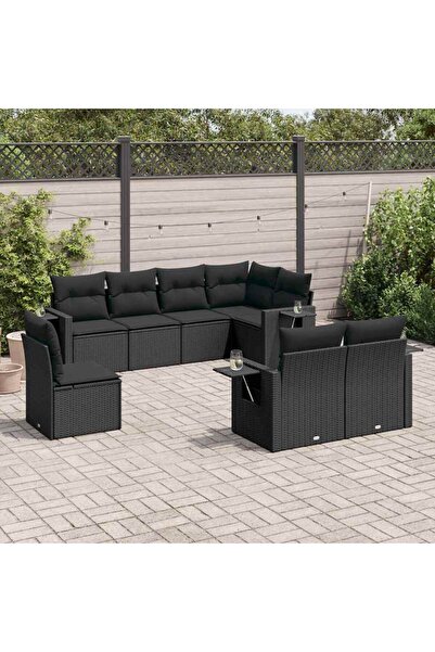 vidaxl Garden furniture set with cushions, 8 pieces, black, polyrattan