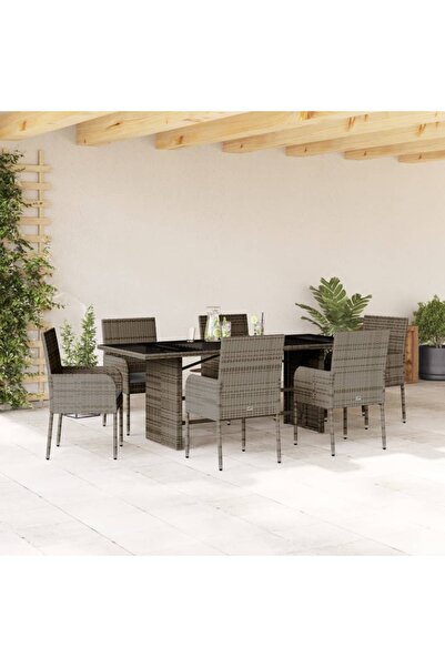 vidaxl Garden furniture set with cushions, 7 pieces, grey, polyrattan