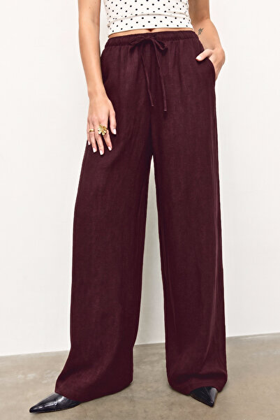 VODENS Linen Blend Dark Burgundy Loose Fit Trousers