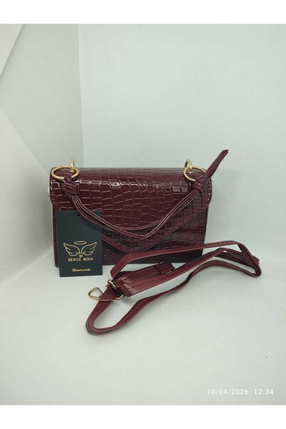beris moda Women's Crocodile Leather Patterned Shiny Desing Bag 13X20 cm