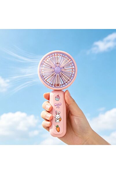 AFS Ventilator Portabil USB Pliabil, 20 cm, Roz, cu Imagini Drăguțe