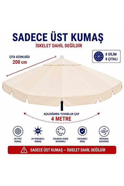Şemsiyecim Alüminyum Şemsiye Kumaşı 4 metre 8 Dilim UV Korumalı Üst Kumaş