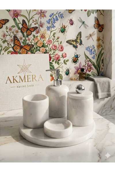 Akmera Home Tüm Parçası Mermer Ultra Lüks 5 Parça Banyo Seti