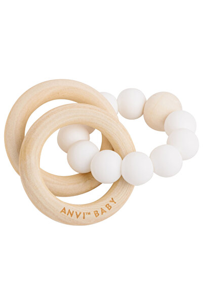 Anvi Baby - Wood And Silicone Teether - White Pearl