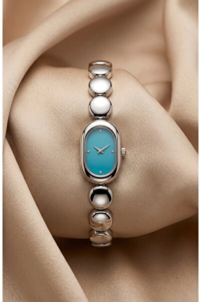KLISHE Butik Women's Steel Watch Silver Color Blue Dial Oval Case Vintage Old...