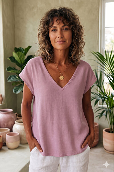 Modayakamoz New Season Women's Short Sleeve V-Neck Blouse