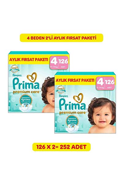 Prima Bebek Bezi Premium Care 4 Numara 126 Adet Aylık Fırsat Paketi x2