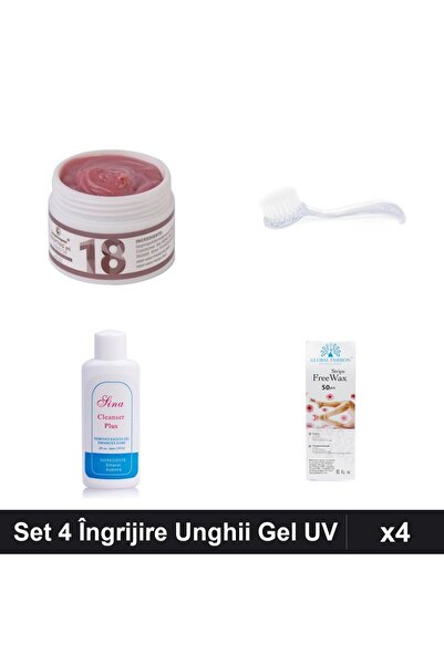 Makeup Set 4 Îngrijire Unghii Gel Constructor UV LED FSM 15g, Perie Deprafuit...