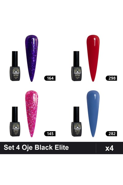 Makeup Set of 4 Semi-permanent Nail Polish Black Elite 8ml, Shades 164 298 14...