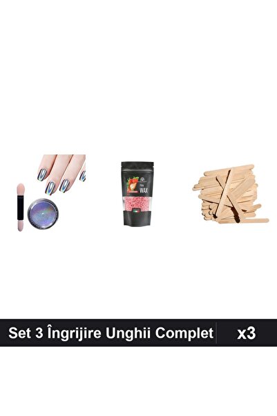 Makeup Set 3 Îngrijire Unghii - Pigment Holografic Unicorn, Ceară Epilare 100...