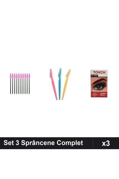 Makeup Set Complet Sprâncene 3 Piese: Periuțe Gene 10buc, Lame Facial, Vopsea...