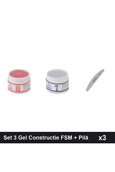 Makeup Set 3 Gel Constructie UV LED FSM 15g, Nuante 08 și 01 Transparent + Pi...