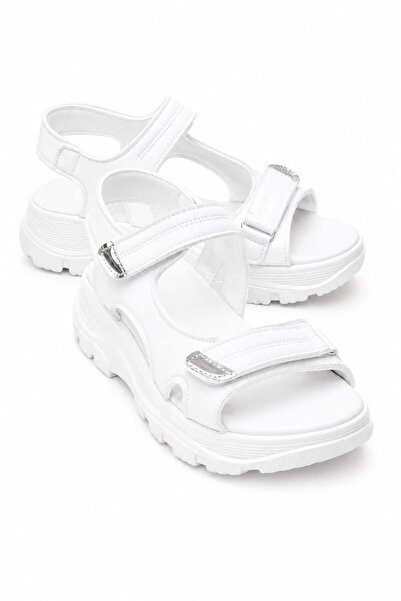 CCWAY AYAKKABI Sandale cu velcro dublu pentru damă ALBE