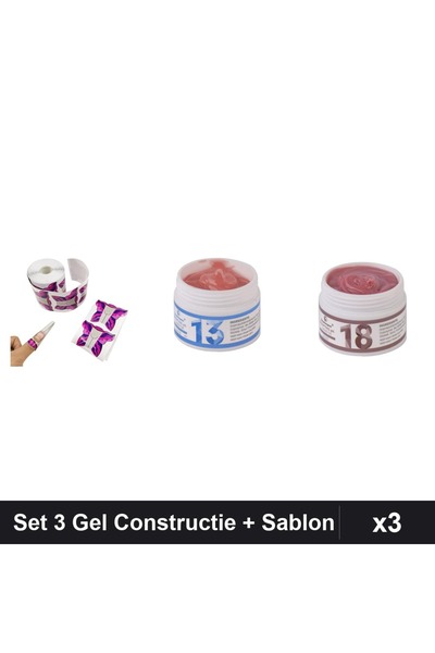 Makeup Set 3 Gel Constructie UV LED 15g, Nuante 13+18, Sablon Fluture 10 buc,...