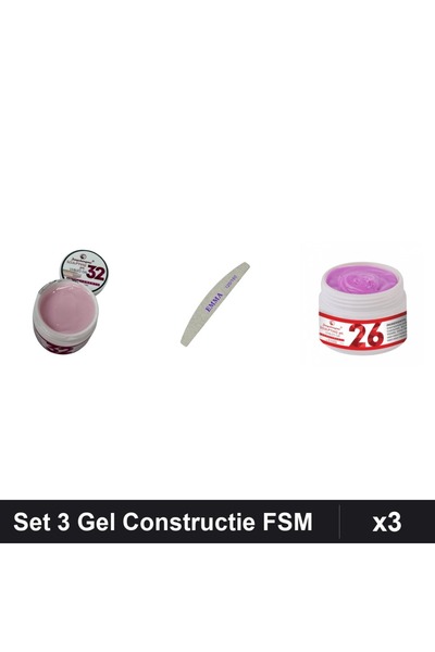 Makeup Set 3 Gel Constructie UV LED FSM 15g, Nuante 32 26, Pila Unghii EMMA, ...