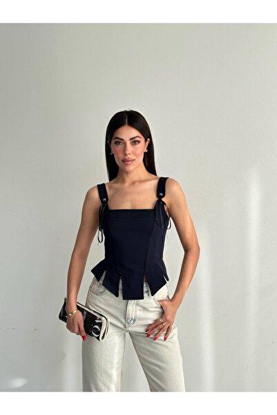 Ekim Store Lace-Up Strap Corset Blouse