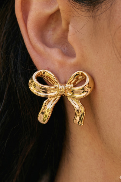 AURRARİ Gold Premium Anti-Tarnish Large Ribbon Lightweight Earrings