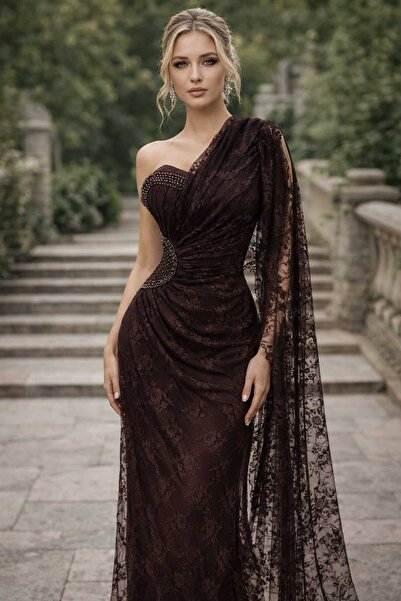 shahad fashion Dark Brown Lace Evening Dress