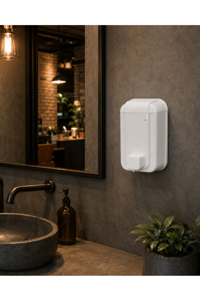 Alper Banyo 500 cc Beyaz Sıvı Sabunluk Duvara Monte Plastik Sıvı Sabun Dispanseri Cafe Otel WC Lavabo İçin