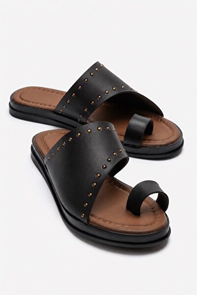 CCWAY AYAKKABI Flip-flops de damă cu știfturi NEGRE