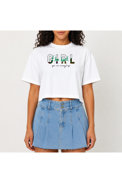 URBANTRENDSTORE Crop T-shirt με λευκό σχέδιο, άνετη εφαρμογή, ακατέργαστη κοπ...