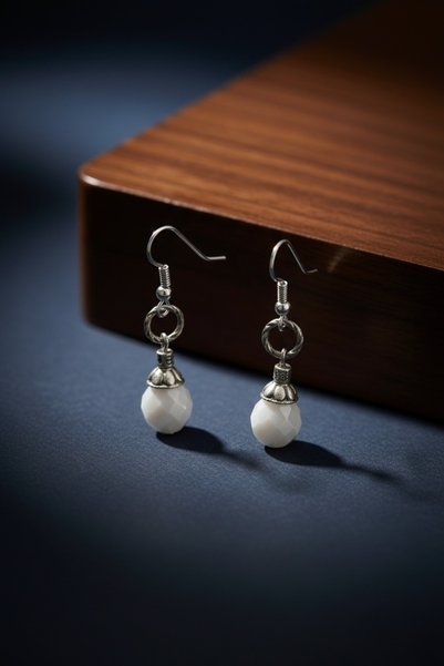 MODAYAŞAR Faceted Cut White Beaded Dangle Earrings