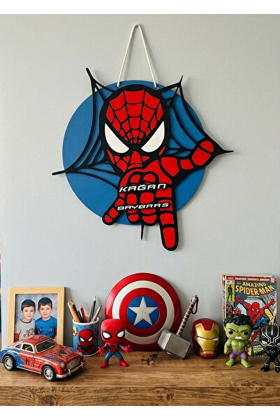 vela atölye Spider Man Örümcek Adam İsme Özel Kapı Duvar Süsü