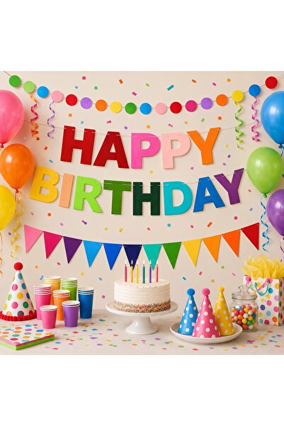 YEAP OFFICE Colorful Happy Birthday Party Decoration Set – Cardboard Banner, ...