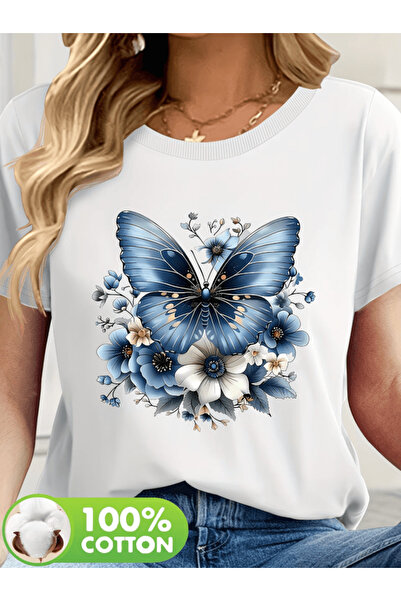 one button Tricou oversize premium cu design special, imprimat cu fluturi și ...