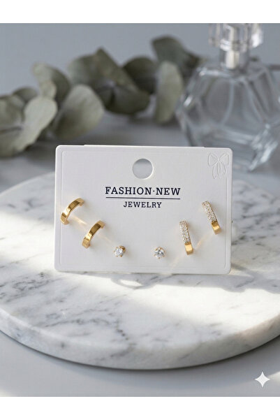 Zihintaşı Atölyesi Minimalist Zircon Stone 3 Pair Steel Earring Set