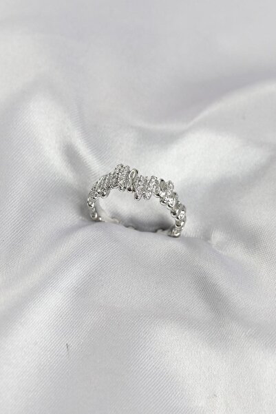 Clariss Silver Color Brass Rhythm Model Zircon Stone Women's Ring