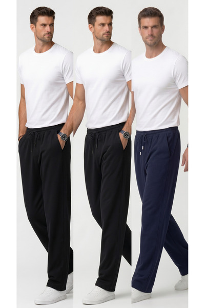 Leopars Black 3-Pack Sweatpants with Wide Legs, 2 Yarns, Full Fit
