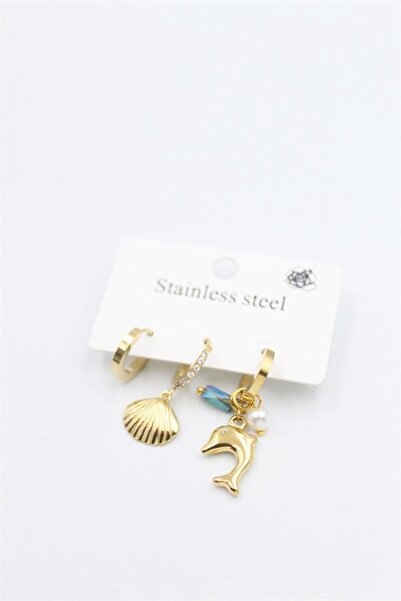 Royaleks Triple steel hoop earrings - gold