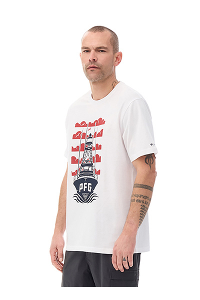 Columbia CS0506 CSC M PFG WAKE MAKER SS TEE Beyaz O Normal Baskılı Erkek T-Shirt