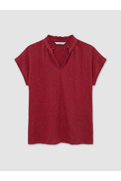 LC Waikiki Ruffled Grandad Collar Blouse