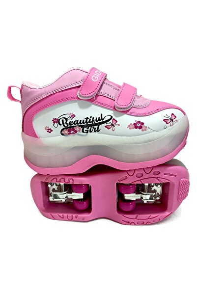 Toybox Girls 2-in-1 Roller Skate Shoes with Foldable Wheels - Pink & White, S...