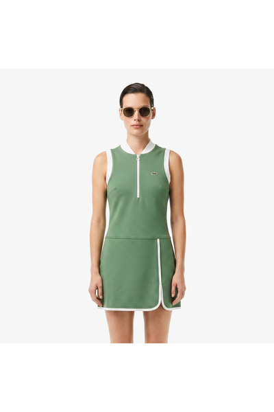 Lacoste Kadın Classic Fit Kolsuz Yarım Fermuarlı Yeşil Elbise