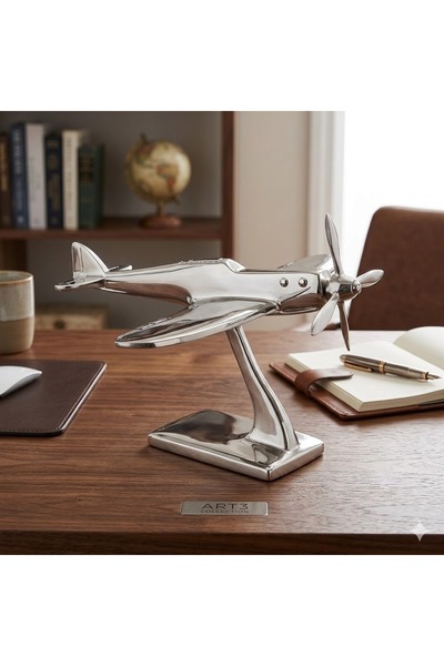 ART3 COLLECTION Dekoratif Krom Spitfire Uçak Maketi Vintage Masaüstü Ofis ve ...