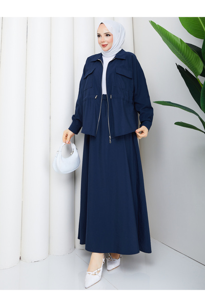 RACE FASHİON Set Hijab cu jachetă și fustă cu tuneluri la buzunare RC9046