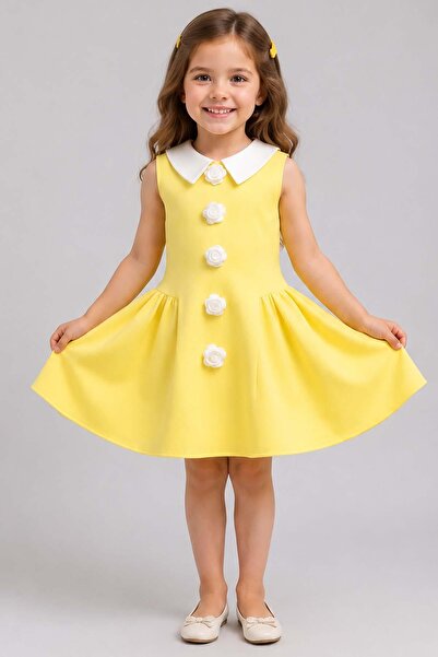 Riccotarz Girl's Baby Collared, Rose Embroidered Skirt, Asymmetrical Cut, Sle...