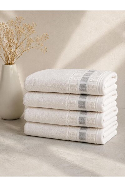 KİRAZHOME Bambu 4’lü Krem 50x100 Havlu Seti – Yumuşak Dokulu, Yüksek Emicili