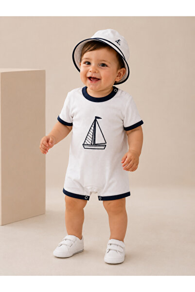 Uğur bebe Baby Boy White Color Snap Fasteners on the Shoulder Including Hat 1...