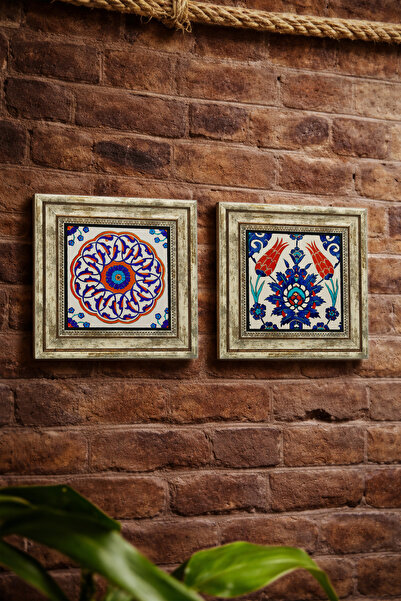 Sadrazam Tile Pattern and Tile Pattern 25X25 cm Set of 2 Natural Stone Paintings
