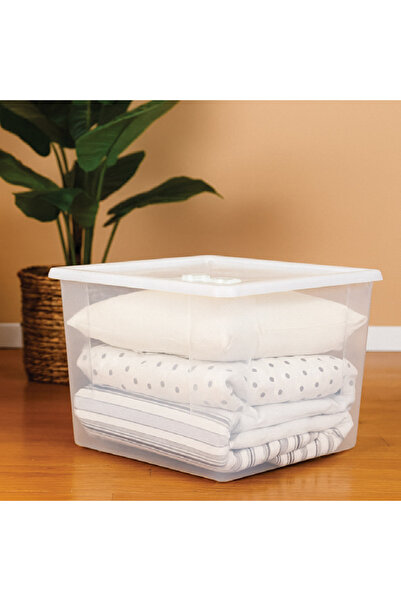 Zumzeria Transparent Square Plastic Storage Box with Lid 40L