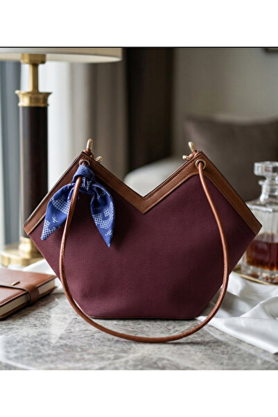 ÇANTA Burgundy/Tan Color Ribbon Detailed Shoulder Bag