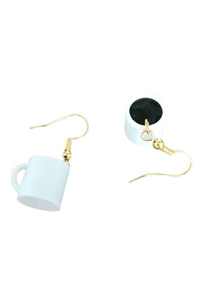 OEM Hand-made "Coffee Time" Earrings, White/Black, 3D, for Coffee Lovers