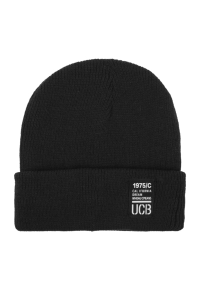 Zumzeria Căciulă tricotată neagră cu căptușeală și patch țesut 'UCB' pentru b...